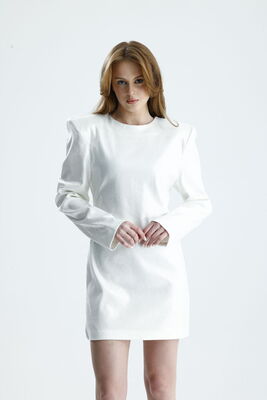  Sense Beyaz Vatka Detaylı Astarlı Payet Elbise | ELB36520