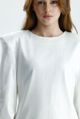  Sense Beyaz Vatka Detaylı Astarlı Payet Elbise | ELB36520