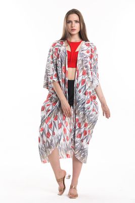  Sense LALE DES.GRİ Şifon Plaj Kimono | ELB33597