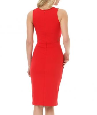  Kırmızı Beli Tül Garni Yırtmaçlı Dalgıç Elbise | Elb14005