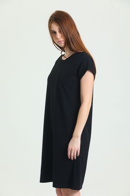  Sense Siyah Havuz Yaka Mini Kol Elbise | Elb33681