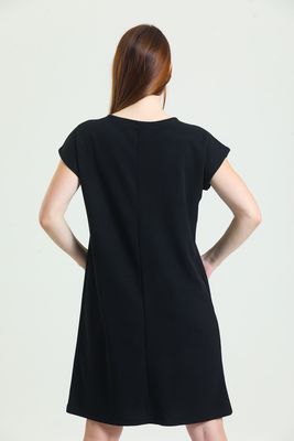  Sense Siyah Havuz Yaka Mini Kol Elbise | Elb33681