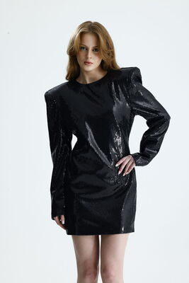  Sense Siyah Vatka Detaylı Astarlı Payet Elbise | ELB36520