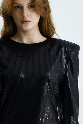  Sense Siyah Vatka Detaylı Astarlı Payet Elbise | ELB36520