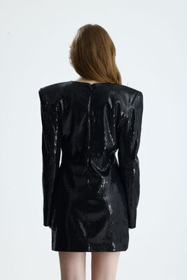  Sense Siyah Vatka Detaylı Astarlı Payet Elbise | ELB36520