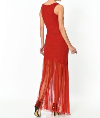  Kırmızı Tül Detayli Abiye  Elbise | Elb14633