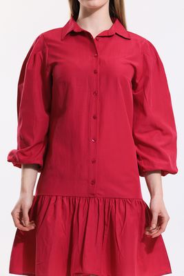  Sense Fuşya Önü Düğmeli Gömlek Yakalı Uzun Kol Elbise | Elb34187