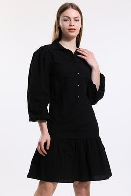  Sense Siyah Önü Düğmeli Gömlek Yakalı Uzun Kol Elbise | Elb34187