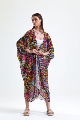  Sense Renkli Zebra Des. Şifon Plaj Kimono | Elb33597