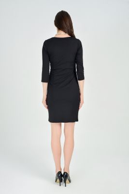 Siyah Polyester Yuvarlak Dairesel Yakalı U.Kol Dalgıç Elbise | Elb13547