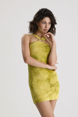  Sense FISTIK YEŞİLİ BATİK Viskon Elastan Halka Detaylı Halter Yaka Mini  Elbise | ELB36662