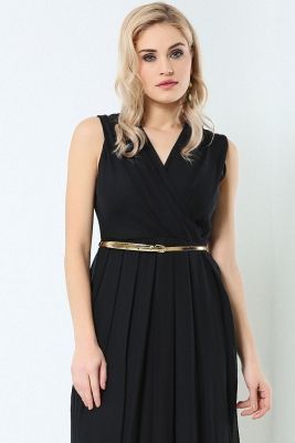 Siyah İci Astarlı Uzun Şifon Elbise | Elb13997