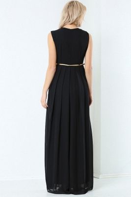  Siyah İci Astarlı Uzun Şifon Elbise | Elb13997