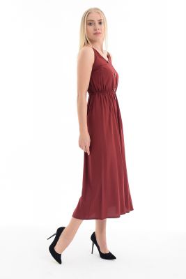  Bordo ön düğmeli kroşetalı ayarlı elbise | Elb31554