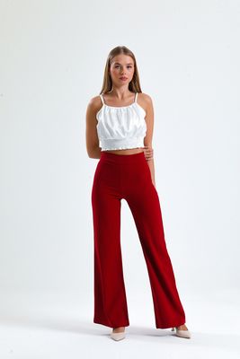  Bordo Yandan Fermuarlı Krep Pantolon | Pnt14238
