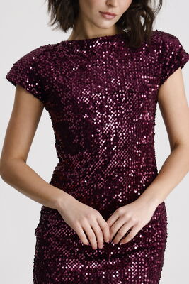  Sense Bordo Astarlı Vatkalı Mini Payet Elbise | ELB36664