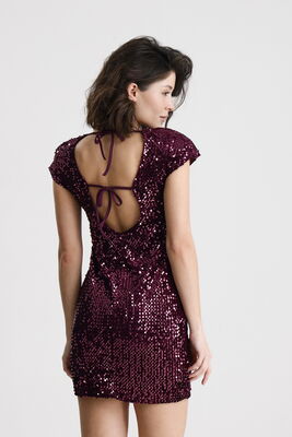  Sense Bordo Astarlı Vatkalı Mini Payet Elbise | ELB36664