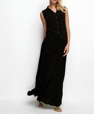  Siyah Pat Detaylı Elbise | Elb12528
