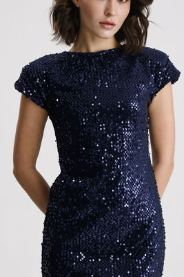  Sense Lacivert Astarlı Vatkalı Mini Payet Elbise | ELB36664