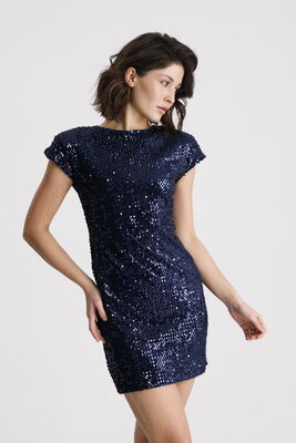  Sense Lacivert Astarlı Vatkalı Mini Payet Elbise | ELB36664