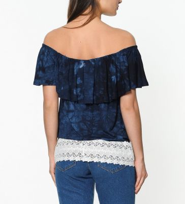  Lacivert Batik Gübür Detaylı Bluz | Bdr14866