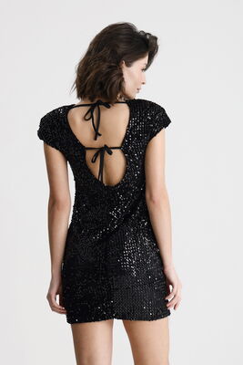  Sense Siyah Astarlı Vatkalı Mini Payet Elbise | ELB36664