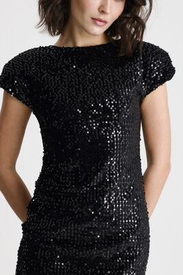  Sense Siyah Astarlı Vatkalı Mini Payet Elbise | ELB36664