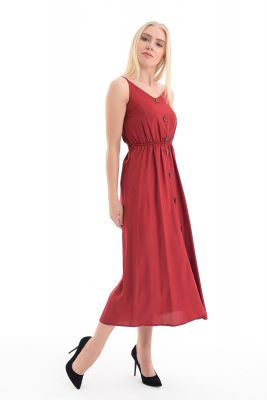  Kıremıt ön düğmeli kroşetalı ayarlı elbise | Elb31554