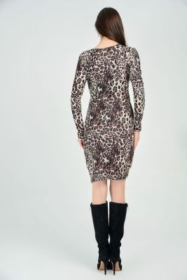  Leopar Desenli Ön Kruvaze Volanlı Elbise | Elb31795