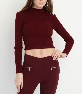  Bordo Omuzlari Dugmeli  Bluz  | Blz14397