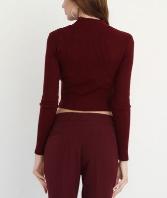  Bordo Omuzlari Dugmeli  Bluz  | Blz14397