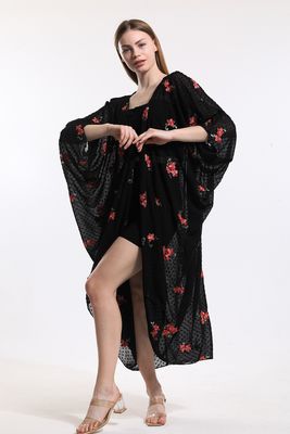  Sense Siyah Nakışlı Şifon Plaj Kimono | ELB33597