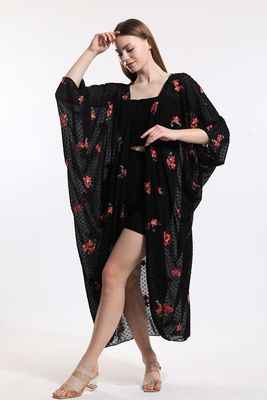  Sense Siyah Nakışlı Şifon Plaj Kimono | ELB33597