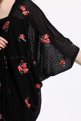  Sense Siyah Nakışlı Şifon Plaj Kimono | ELB33597