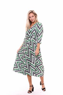  Yeşil Damla Desen Pileli Elbise | Elb32152