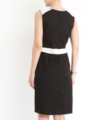  Siyah Beyaz Desenli Kolsuz Garnili Elbise | Elb14285