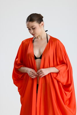  Sense Mercan Saten Plaj Kimono | ELB33597