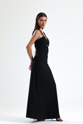  Sense Siyah Taş Detaylı Uzun Abiye Elbise | Elb40125