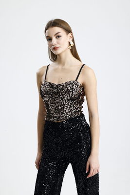  Sense Siyah Bakır Fermuarlı Payetli Kadife Bustiyer | Bus34034