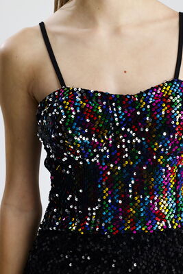  Sense Siyah Gökkuşağı Fermuarlı Payetli Kadife Bustiyer | Bus34034