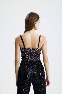  Sense Siyah Gökkuşağı Fermuarlı Payetli Kadife Bustiyer | Bus34034