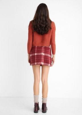  Sense Bordo-Ekru Ekose Mini Etek | Etk12984