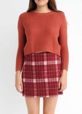  Sense Bordo-Ekru Ekose Mini Etek | Etk12984