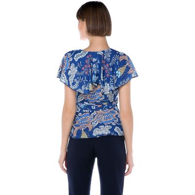  Sense Saks Kolları Volanlı Kruvaze Desenli Bluz Blz32057