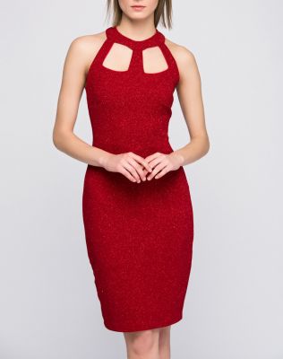  Kırmızı Onu pencerelı simli elbise | 14582