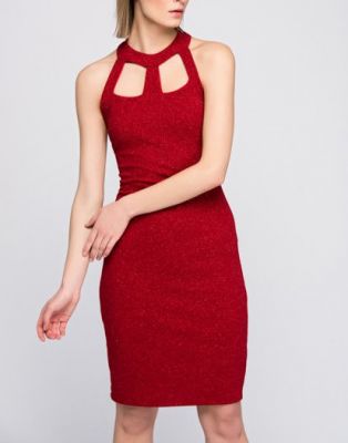  Kırmızı Onu pencerelı simli elbise | 14582