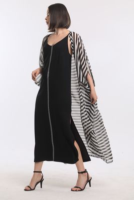  Sense Siyah Kalın Çizgili Şifon Plaj Kimono | ELB33597