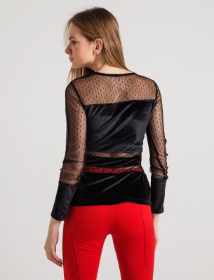  Siyah Tül Detaylı Kadife Bluz Bluz | Blz31074