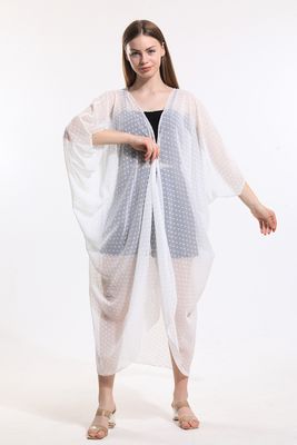  Sense Noktalı Beyaz Şifon Plaj Kimono | ELB33597