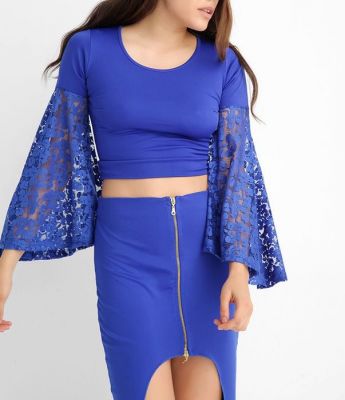  Saks Kollari Dantel Kisa Bluz | Blz13713